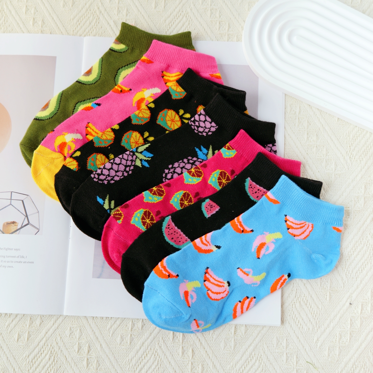 Fruit Roll Up - Women’s ankle socks, fruit design, comfortable,