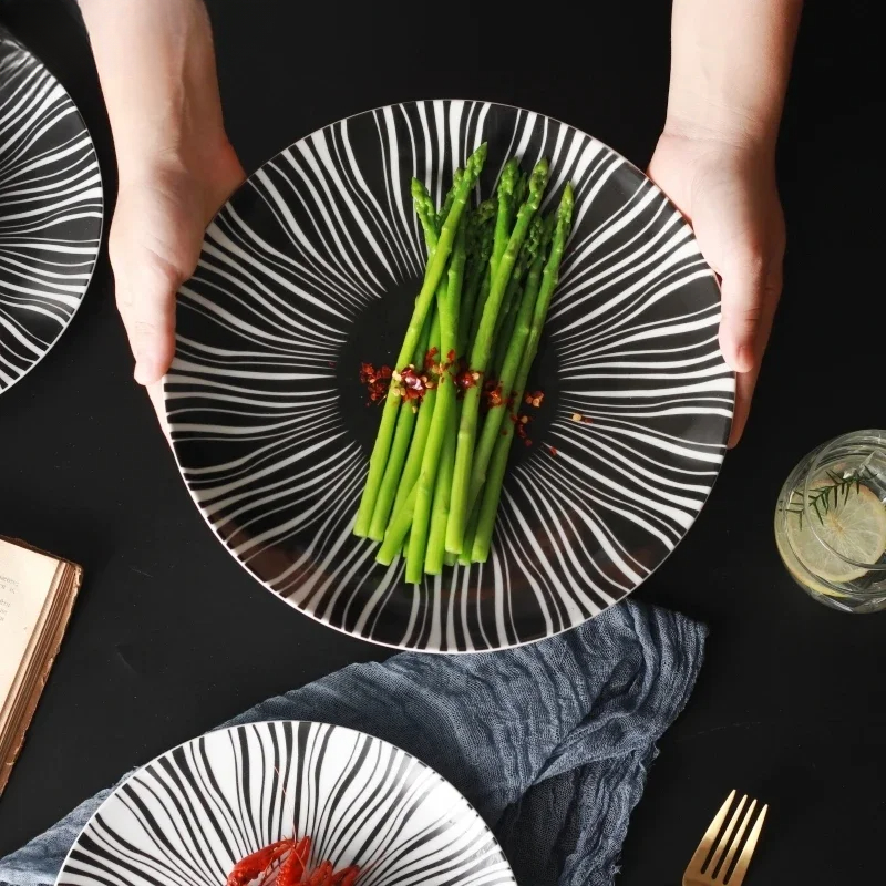 Ceramic Black White Stripes Ta - Food Good Snacks avaliação e preço