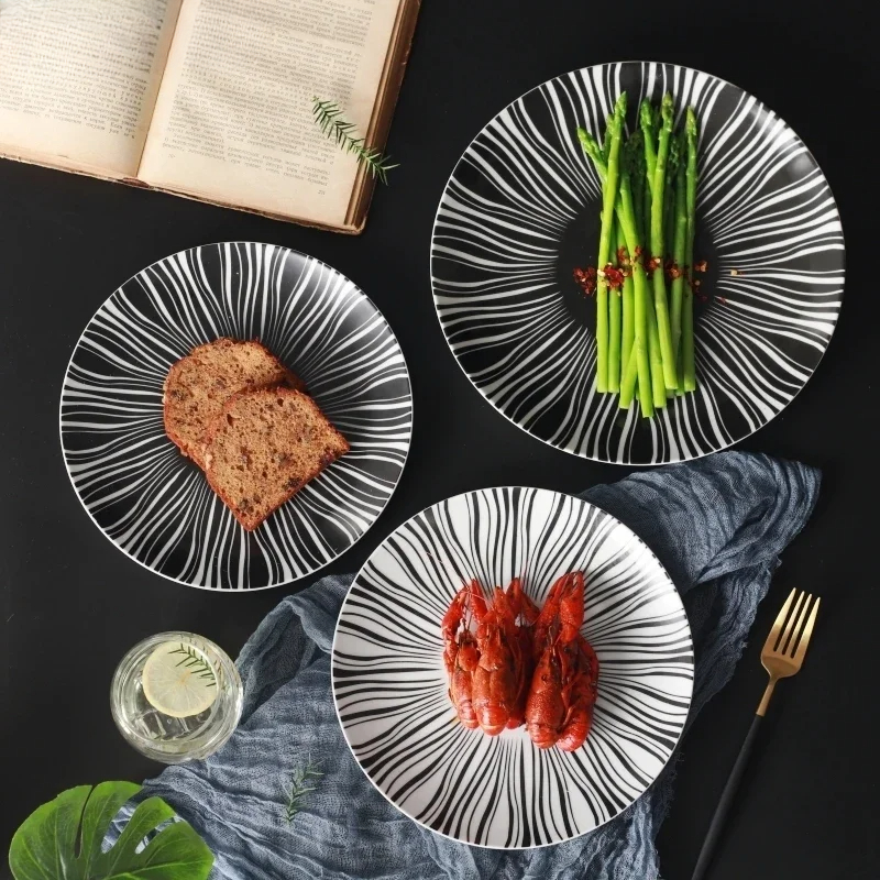 Ceramic Black White Stripes Ta - Food Good Snacks avaliação e preço