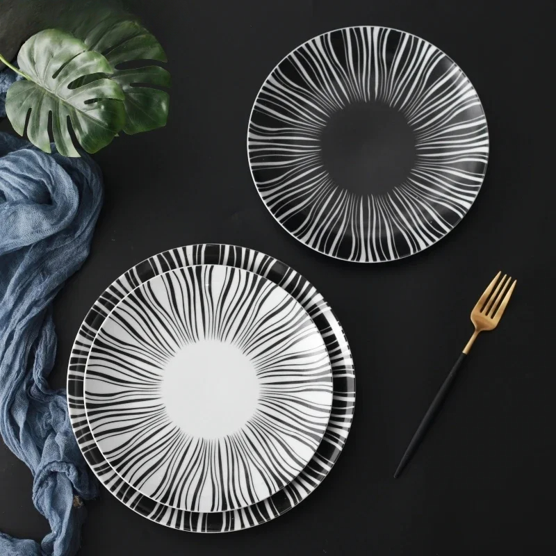 Ceramic Black White Stripes Ta - Food Good Snacks avaliação e preço