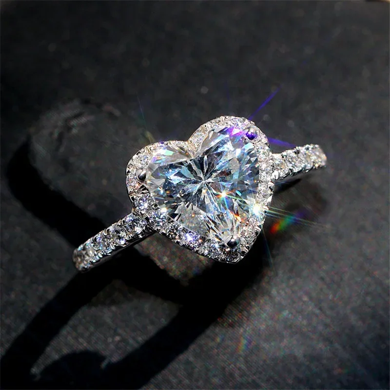Luxury Silver Color Heart Ring - Korean Food Snacks avaliação e preço