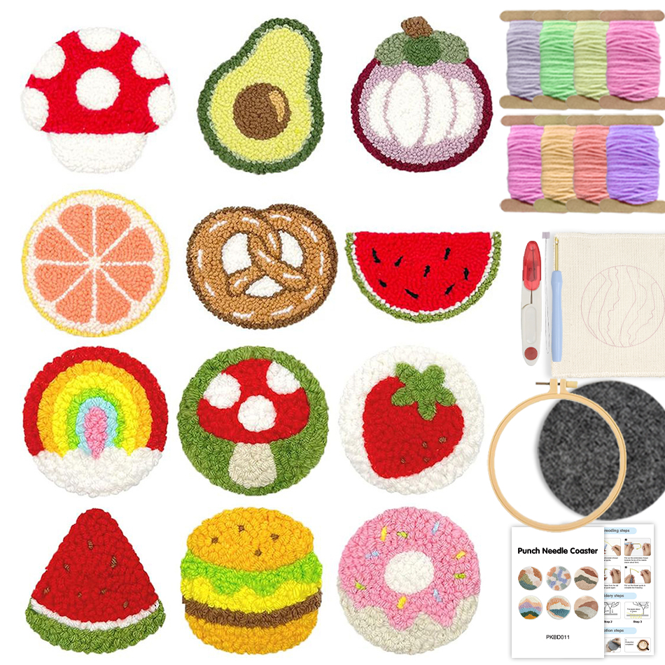 6PCS Set Punch Needle Coaster  - Fruit Roll Up avaliação e preço