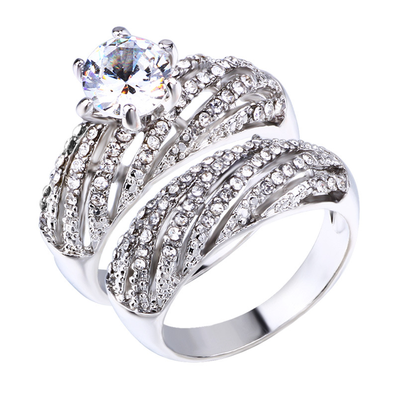 Silver Plated Double Ring Zirc - Korean Food Snacks avaliação e preço